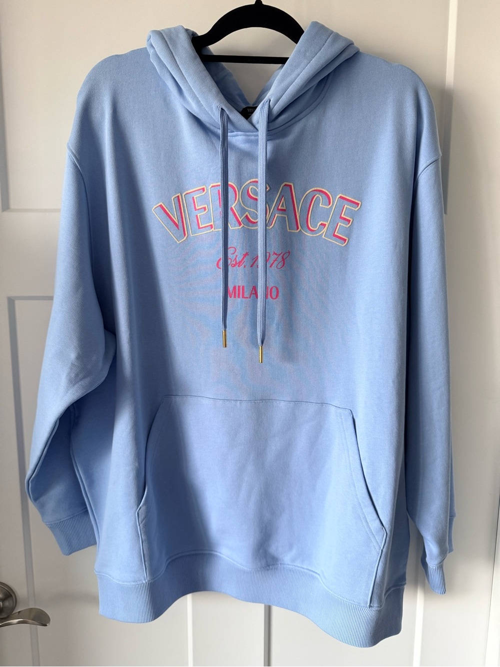 Versace Light Blue Logo Hoodie Sweatshirt NWT IT Size 48